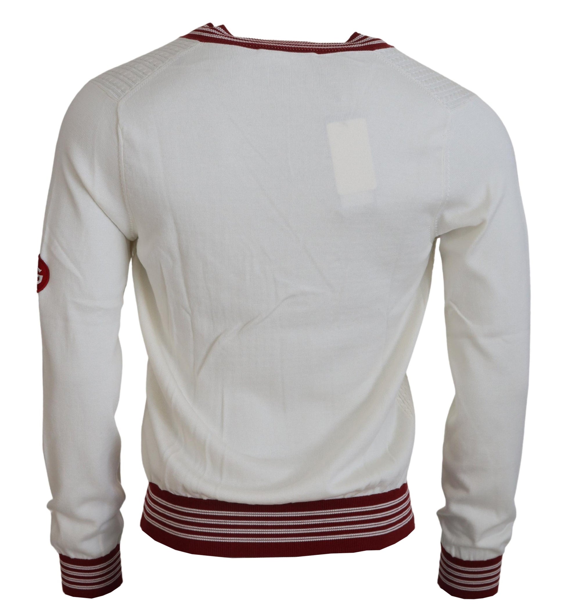 Dolce & Gabbana White Red Knitted V-neck Pullover Sweater Dolce & Gabbana