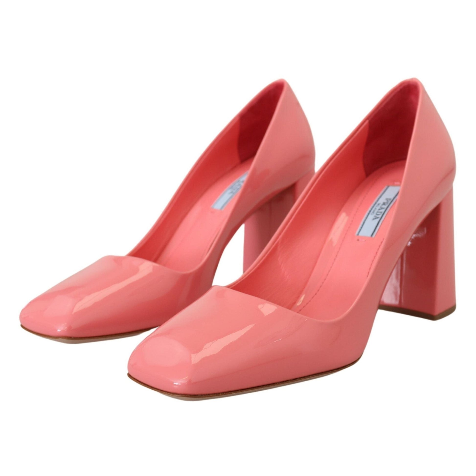 Prada Pink Patent Leather Block Heels Pumps Classic Prada