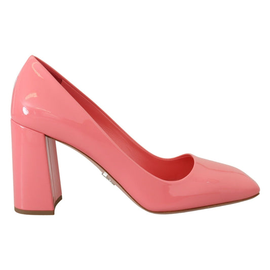 Prada Pink Patent Leather Block Heels Pumps Classic Prada