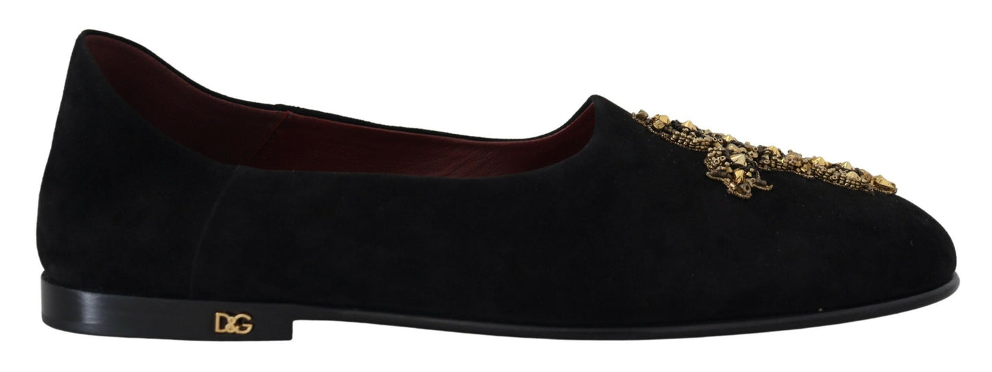 Dolce & Gabbana Black Suede Gold Cross Slip On Loafers Shoes Dolce & Gabbana