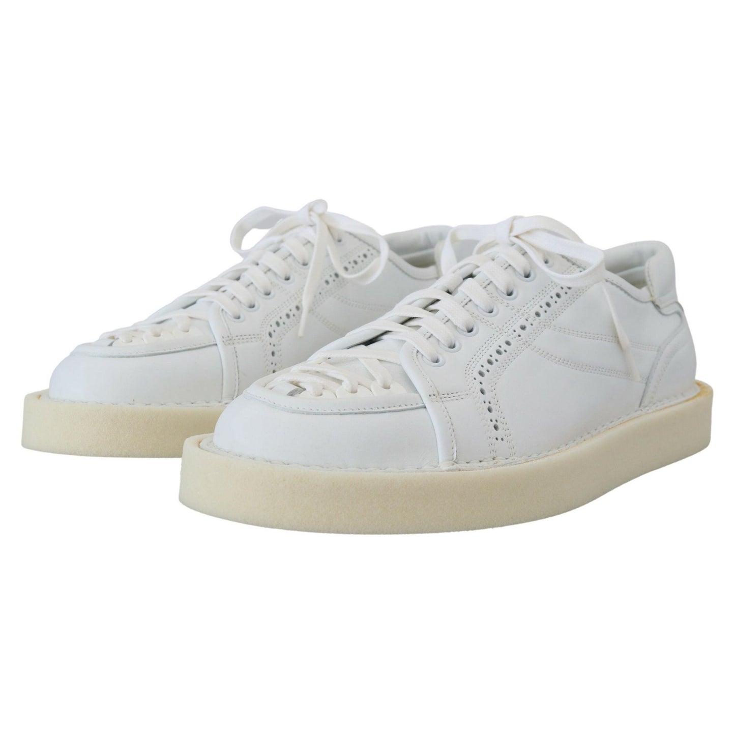 Dolce & Gabbana White Leather Low Top Oxford Sneakers Casual Shoes
