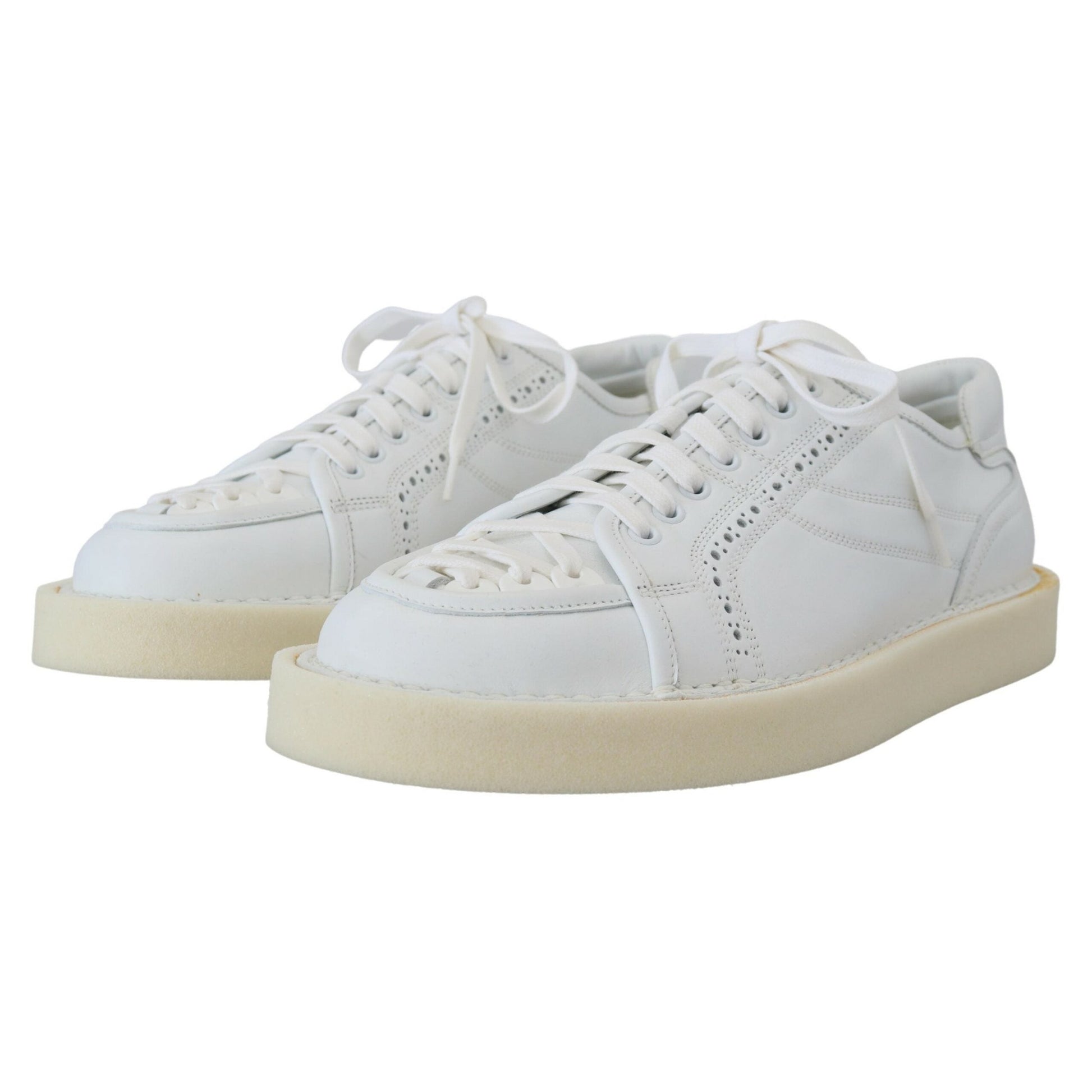 Dolce & Gabbana White Leather Low Top Oxford Sneakers Casual Shoes