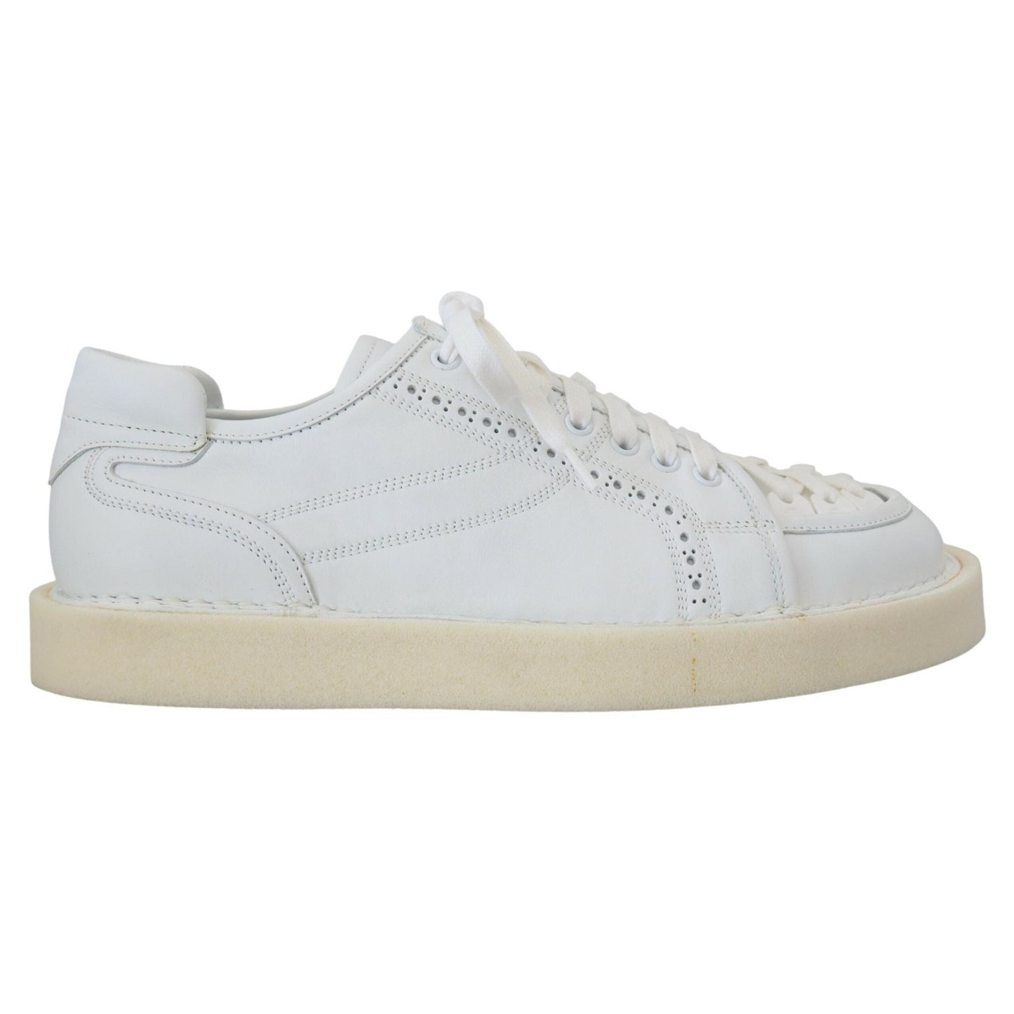 Dolce & Gabbana White Leather Low Top Oxford Sneakers Casual Shoes