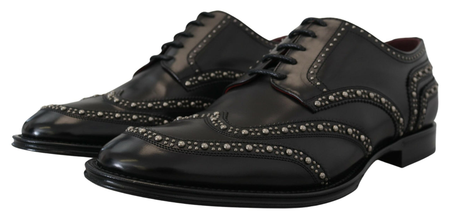 Dolce & Gabbana Black Leather Derby Dress Studded Shoes Dolce & Gabbana