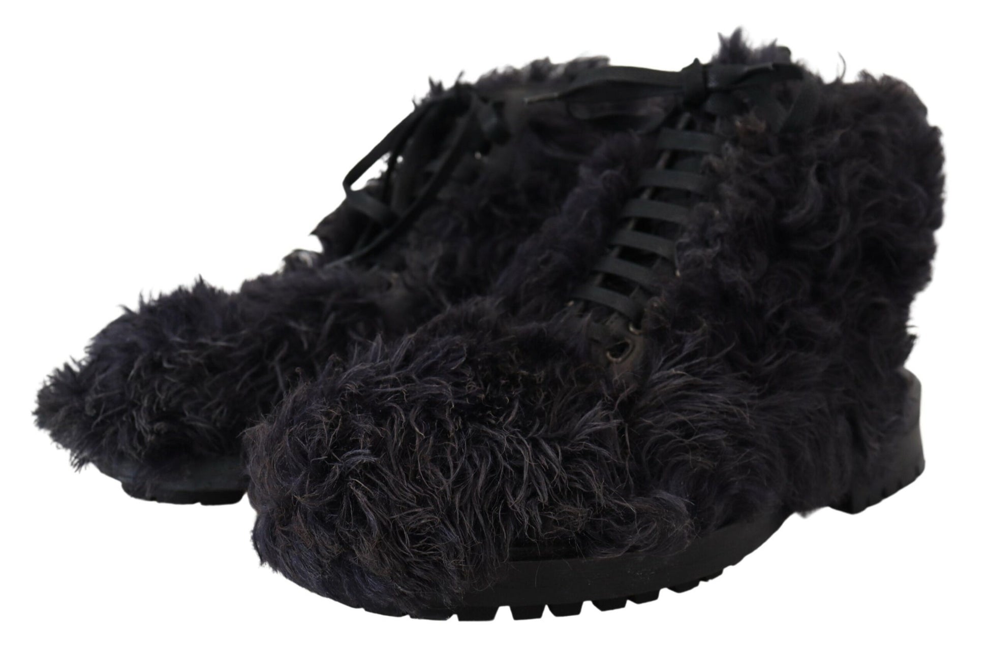 Dolce & Gabbana Black Leather Combat Shearling Boots Shoes Dolce & Gabbana