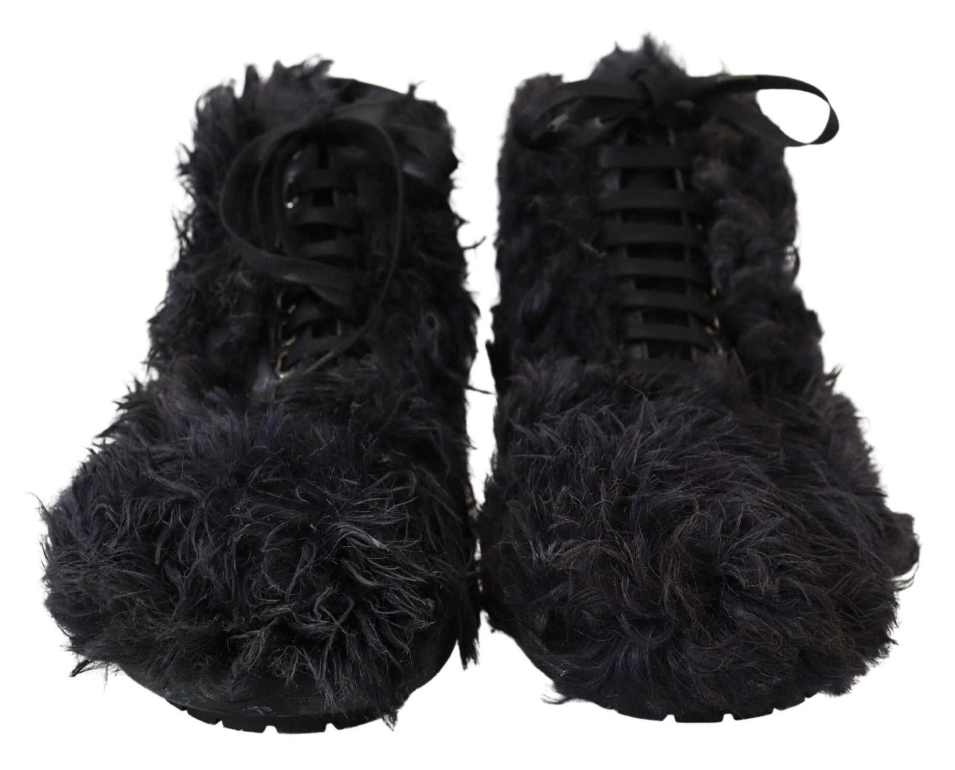 Dolce & Gabbana Black Leather Combat Shearling Boots Shoes Dolce & Gabbana