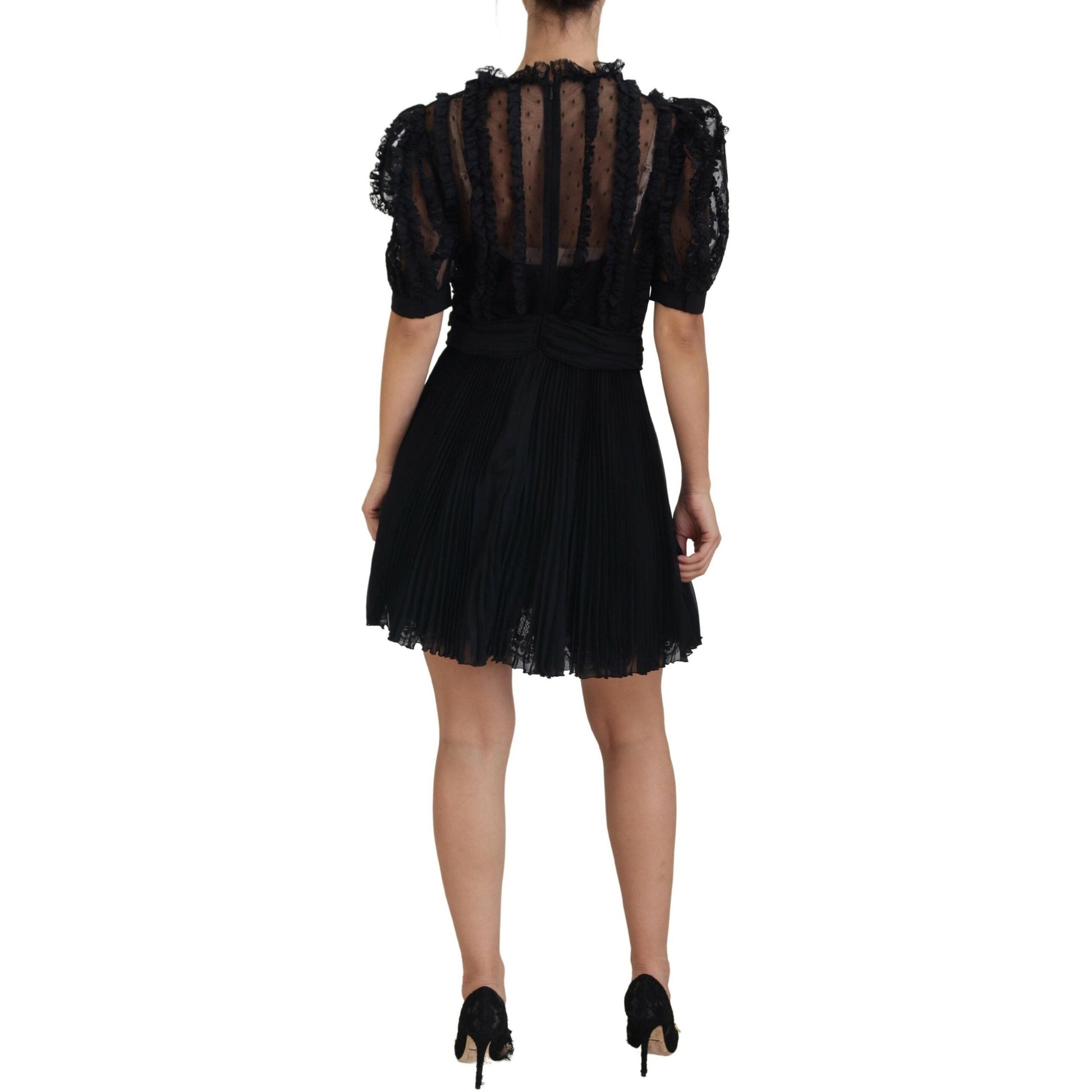 Dolce & Gabbana Black Lace Trim A-line Mini Nylon Dress