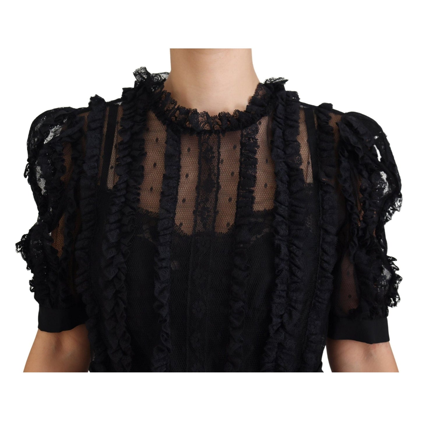 Dolce & Gabbana Black Lace Trim A-line Mini Nylon Dress
