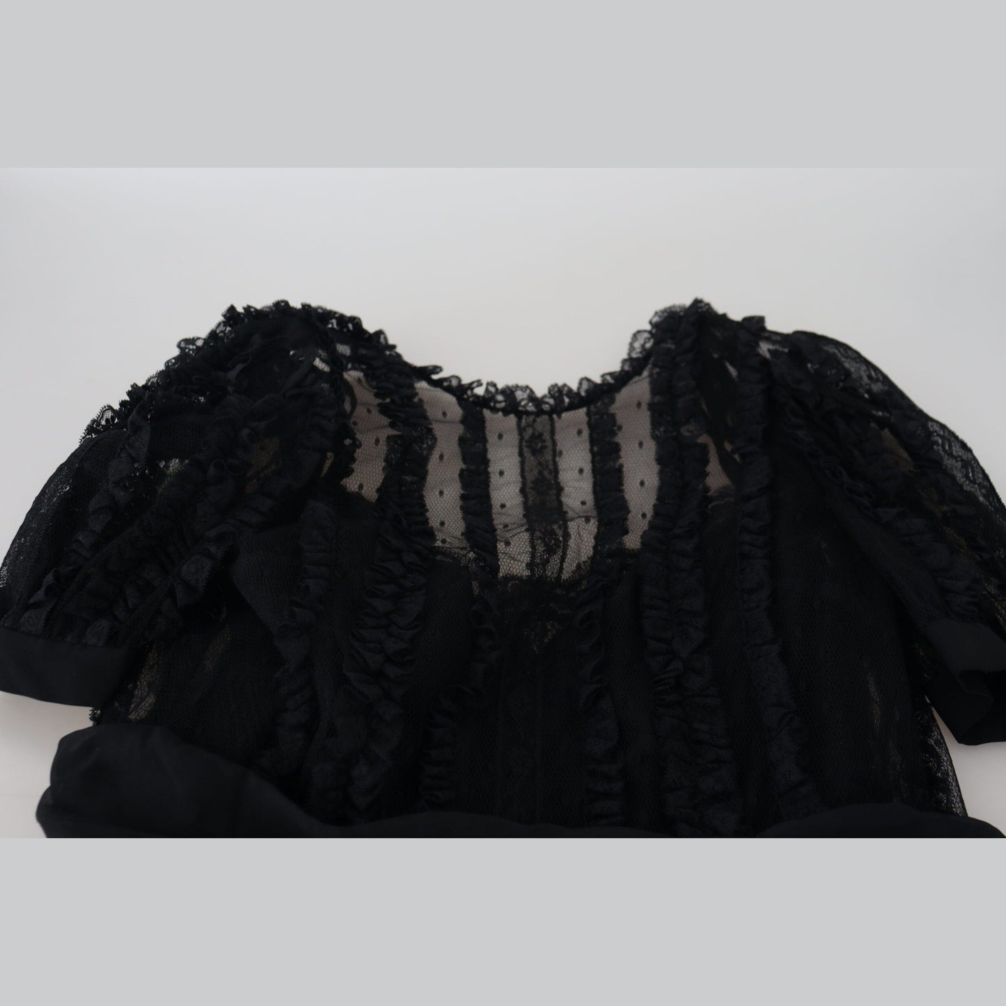 Dolce & Gabbana Black Lace Trim A-line Mini Nylon Dress