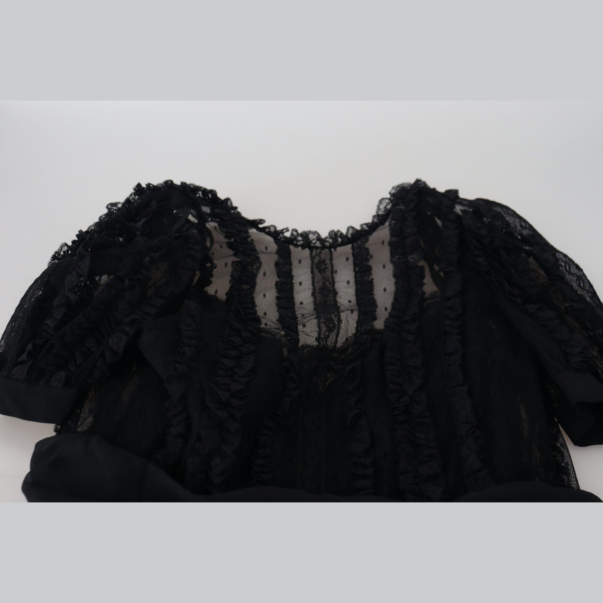 Dolce & Gabbana Black Lace Trim A-line Mini Nylon Dress