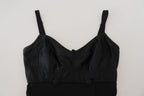 Dolce & Gabbana black wool stretch sheath mini dress, fitted design, sleeveless with a high neckline and sleek silhouette.
