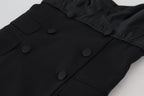 Dolce & Gabbana black fit wool stretch sheath mini dress displayed on a hanger with a sleek design and tailored fit.