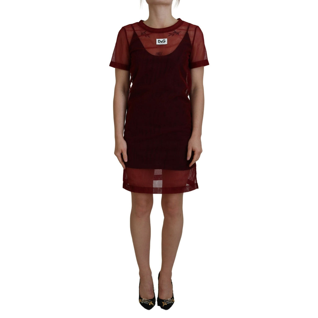 Dolce & Gabbana Maroon Nylon Two Layer Shift Mini Dress