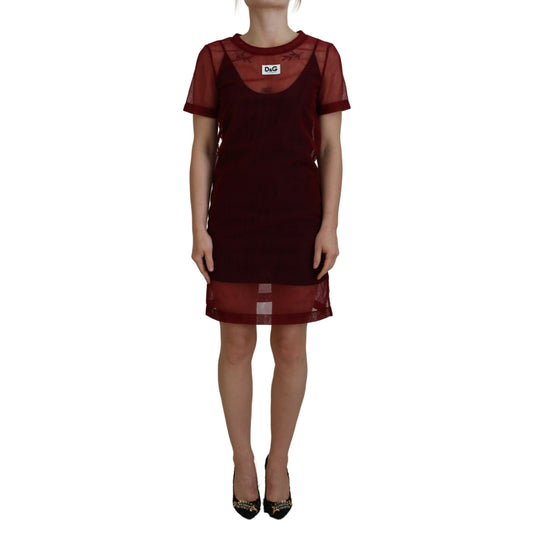 Dolce & Gabbana Maroon Nylon Two Layer Shift Mini Dress