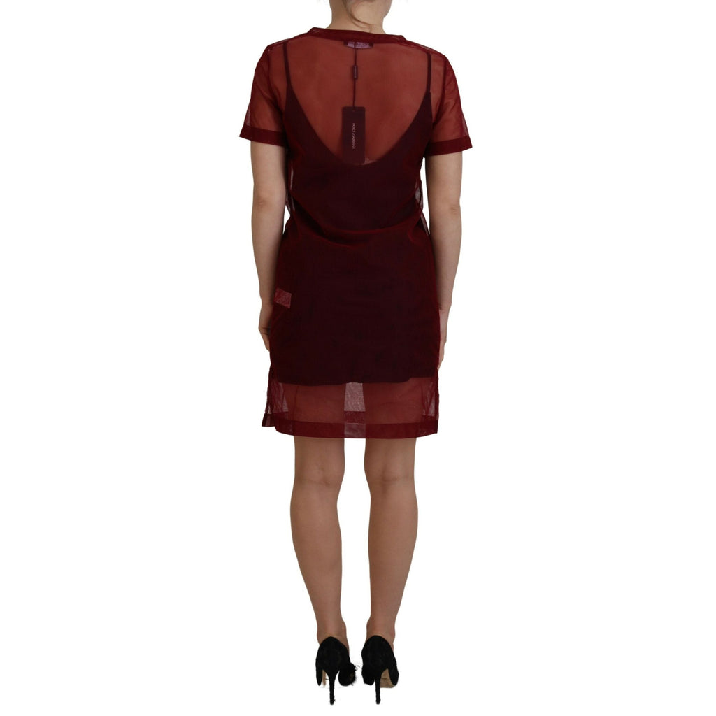Dolce & Gabbana Maroon Nylon Two Layer Shift Mini Dress