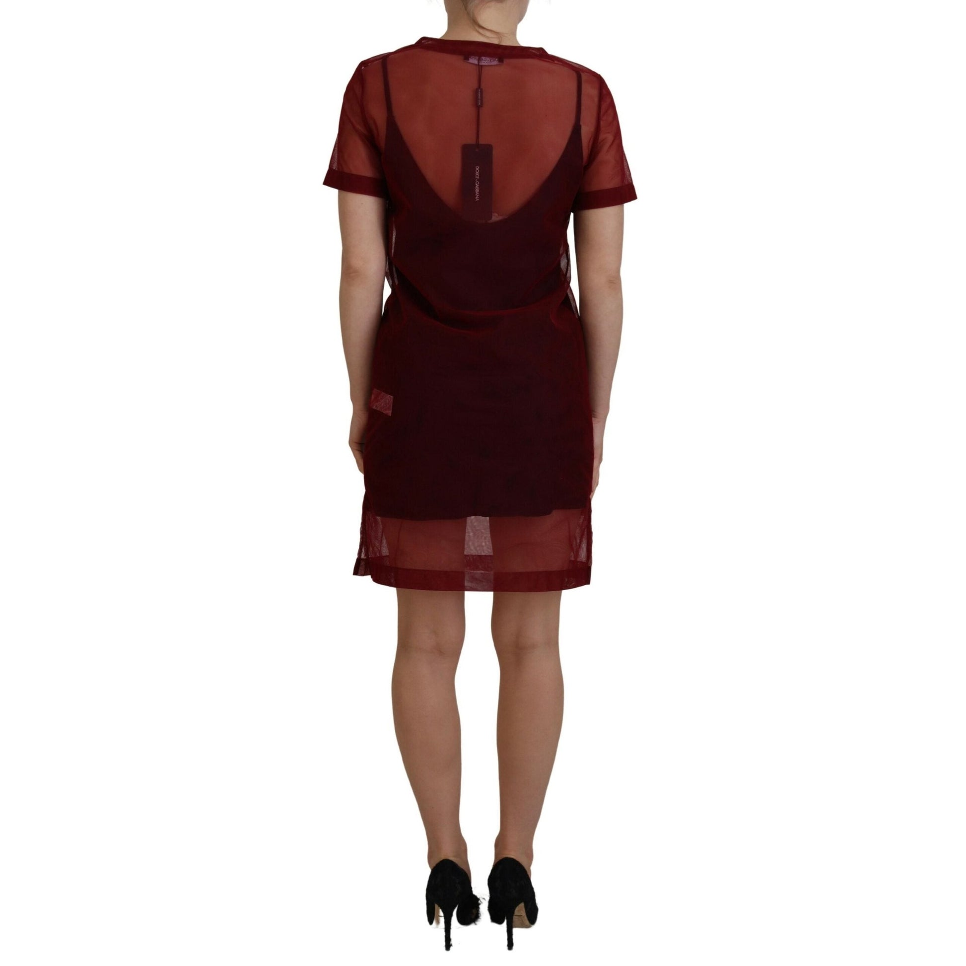Dolce & Gabbana Maroon Nylon Two Layer Shift Mini Dress
