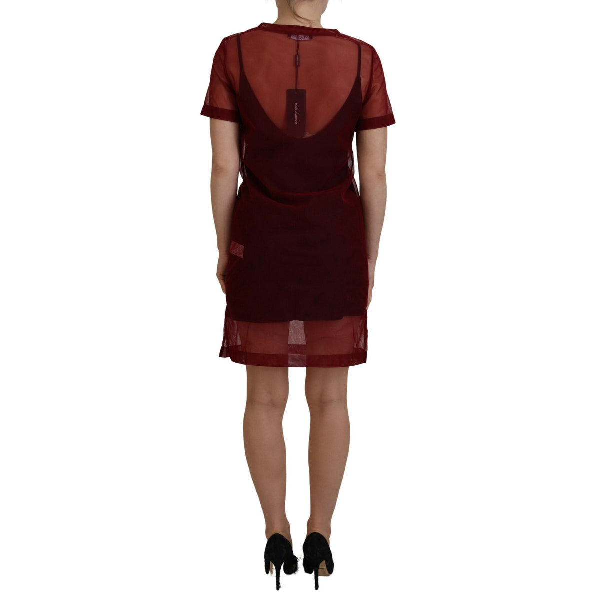 Dolce & Gabbana Maroon Nylon Two Layer Shift Mini Dress