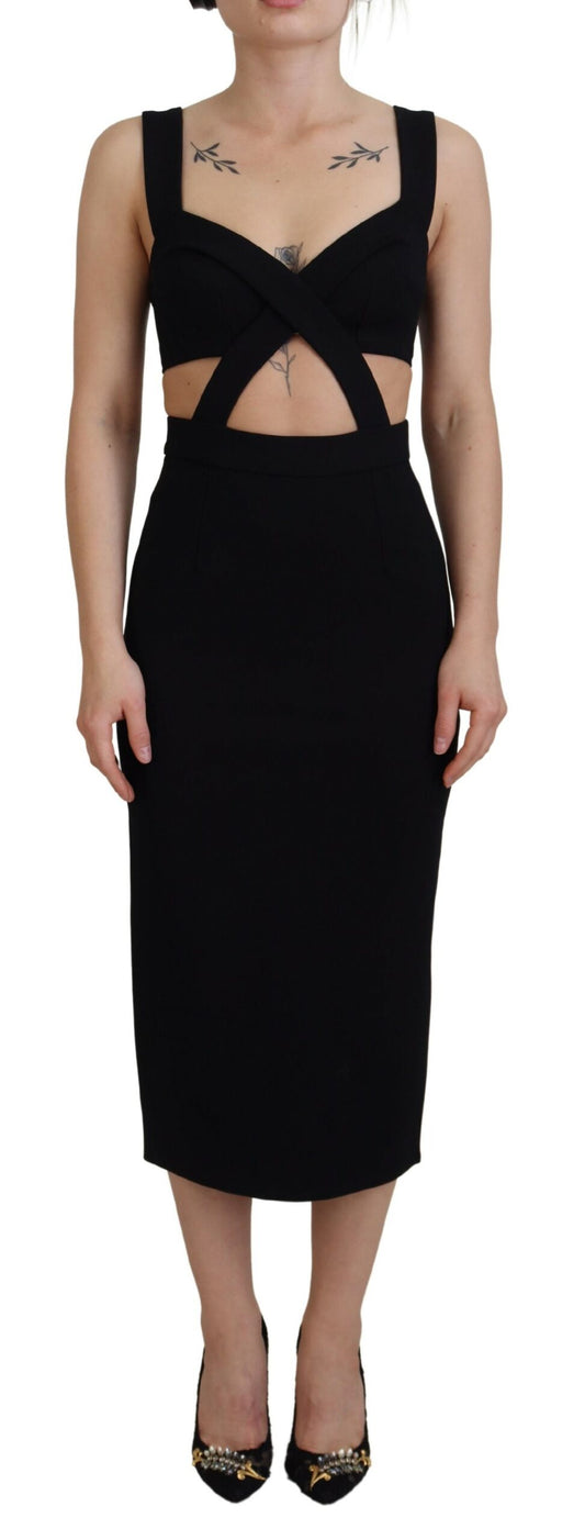 Dolce & Gabbana Black Viscose Bodycon Sheath Midi Dress Dolce & Gabbana