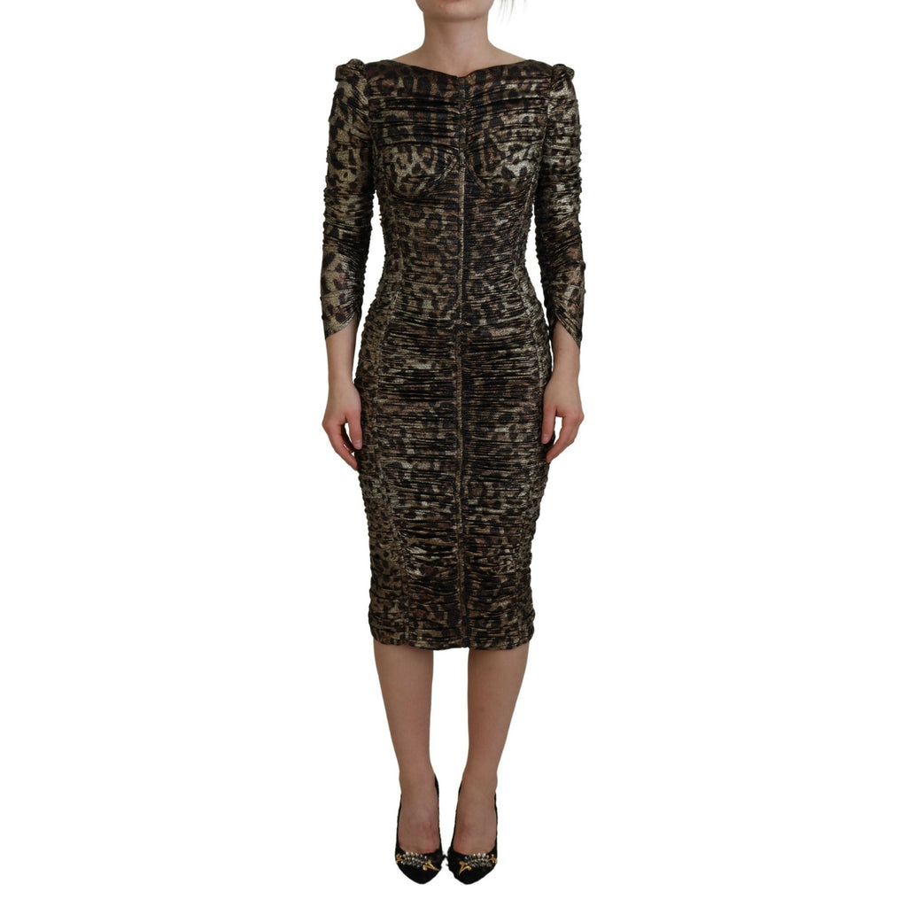 Dolce & Gabbana Multicolor Leopard Bodycon Sheath Midi Dress