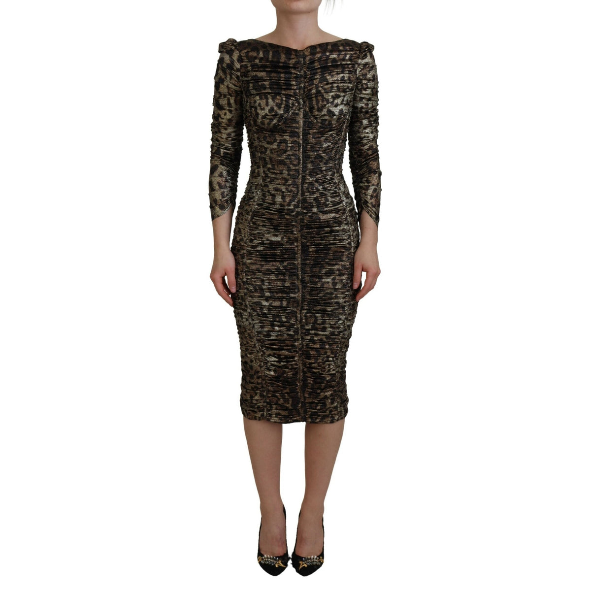 Dolce & Gabbana Multicolor Leopard Bodycon Sheath Midi Dress