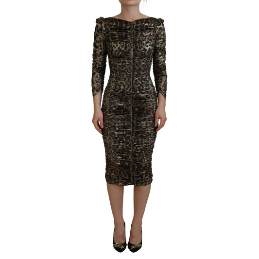 Dolce & Gabbana Multicolor Leopard Bodycon Sheath Midi Dress