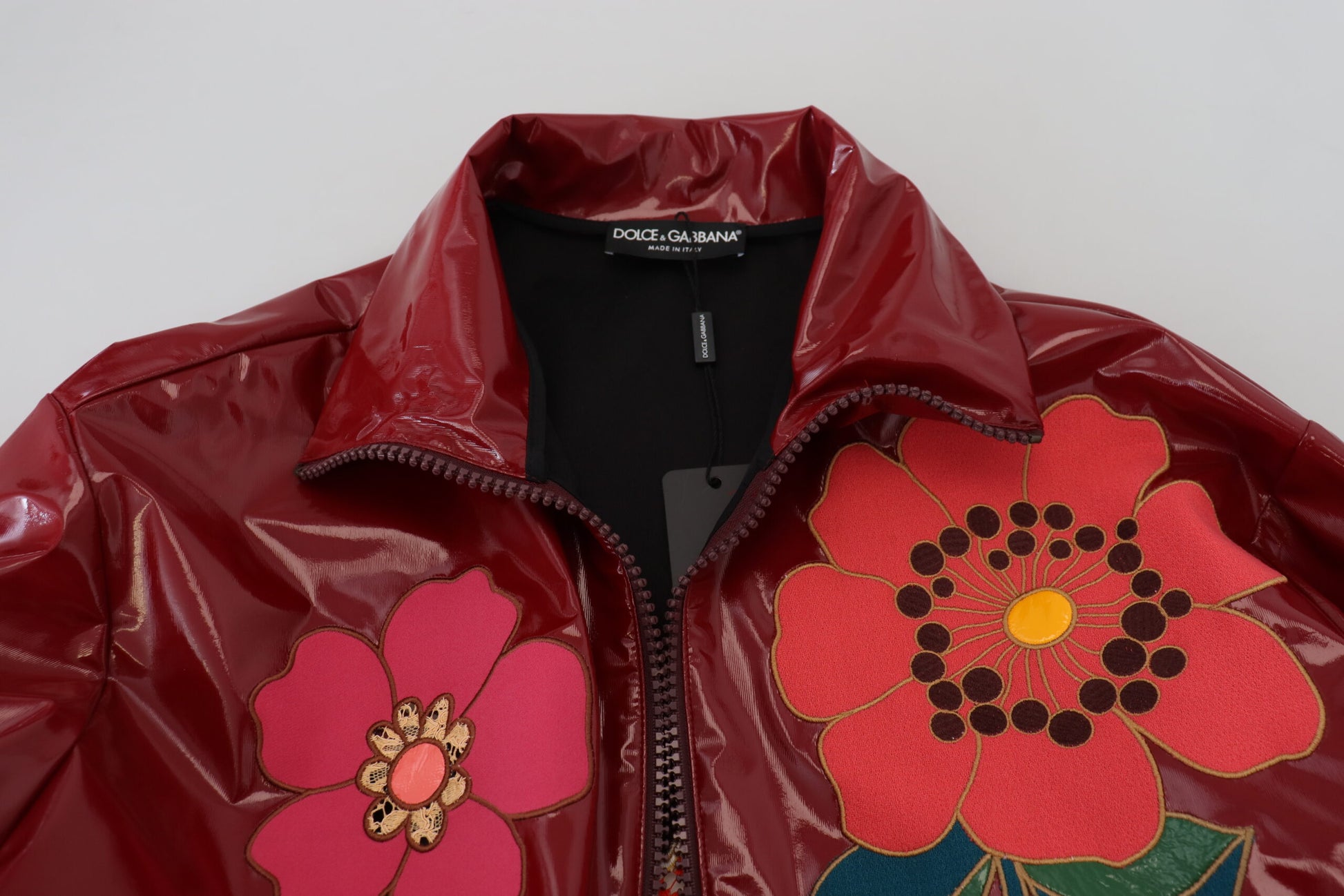 Dolce & Gabbana Maroon Floral Full Zip Polyester Women Jacket Dolce & Gabbana
