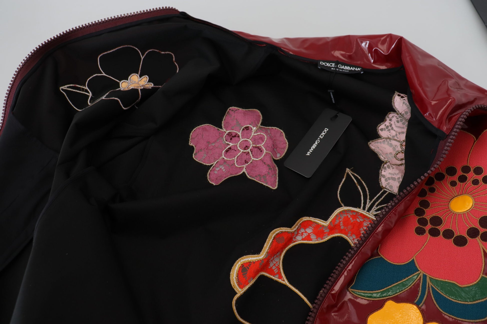 Dolce & Gabbana Maroon Floral Full Zip Polyester Women Jacket Dolce & Gabbana