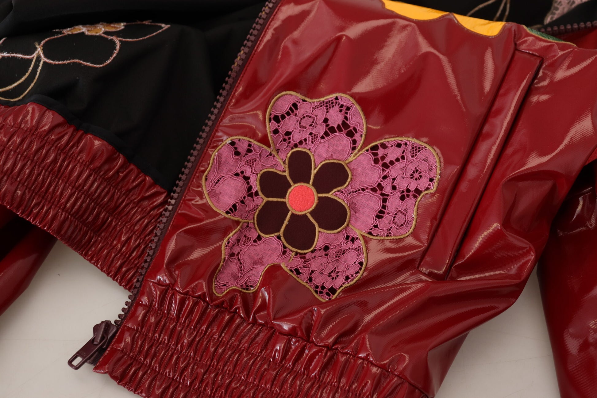 Dolce & Gabbana Maroon Floral Full Zip Polyester Women Jacket Dolce & Gabbana