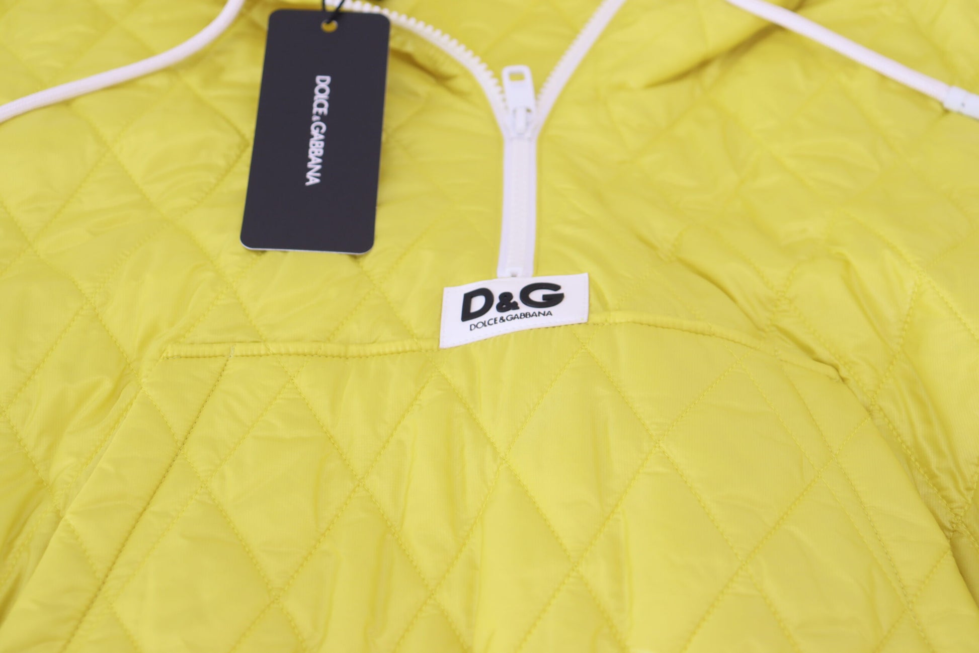 Dolce & Gabbana Yellow Nylon Quilted Hooded Pullover Jacket Dolce & Gabbana