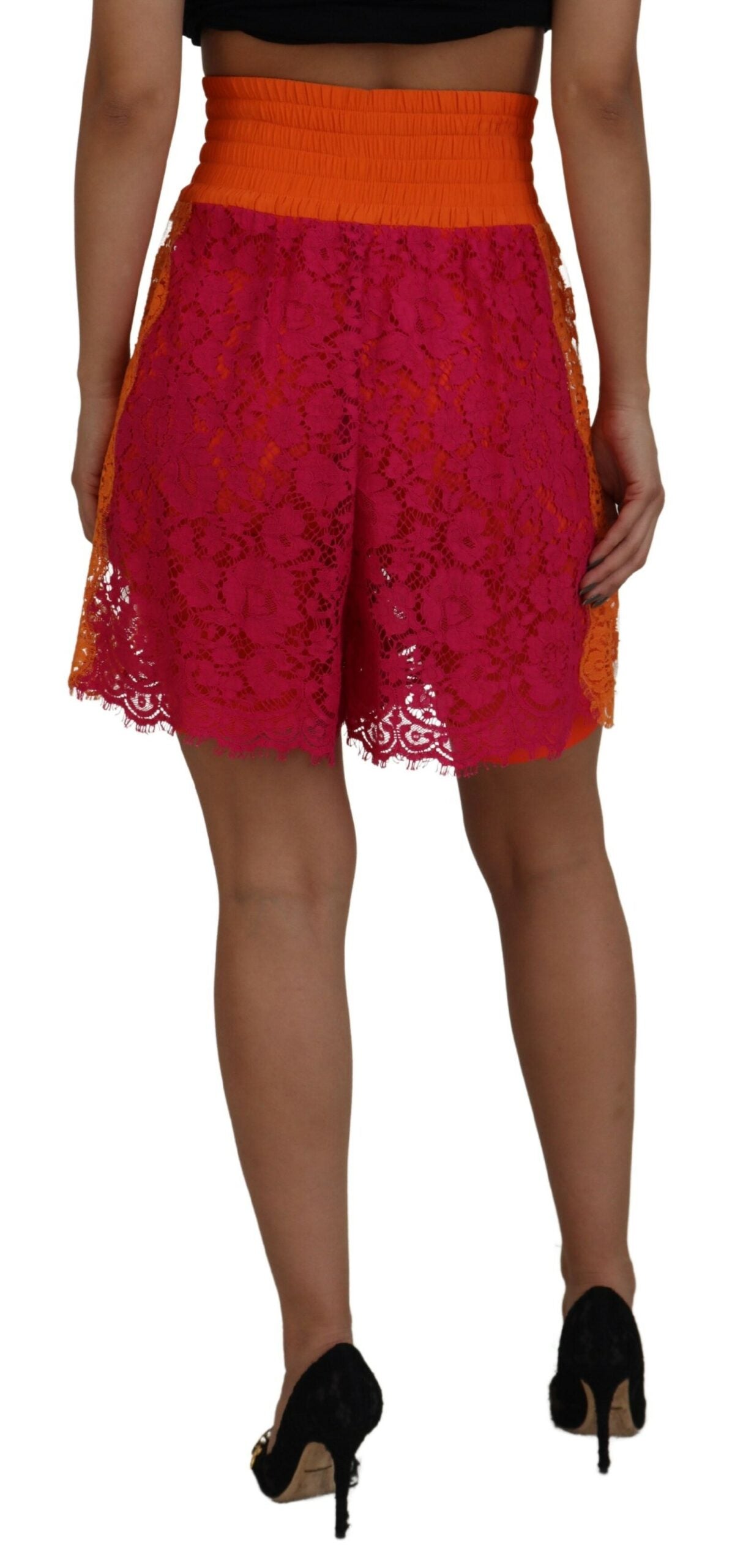 Dolce & Gabbana Pink Orange Lace Cotton High Waist Shorts Dolce & Gabbana
