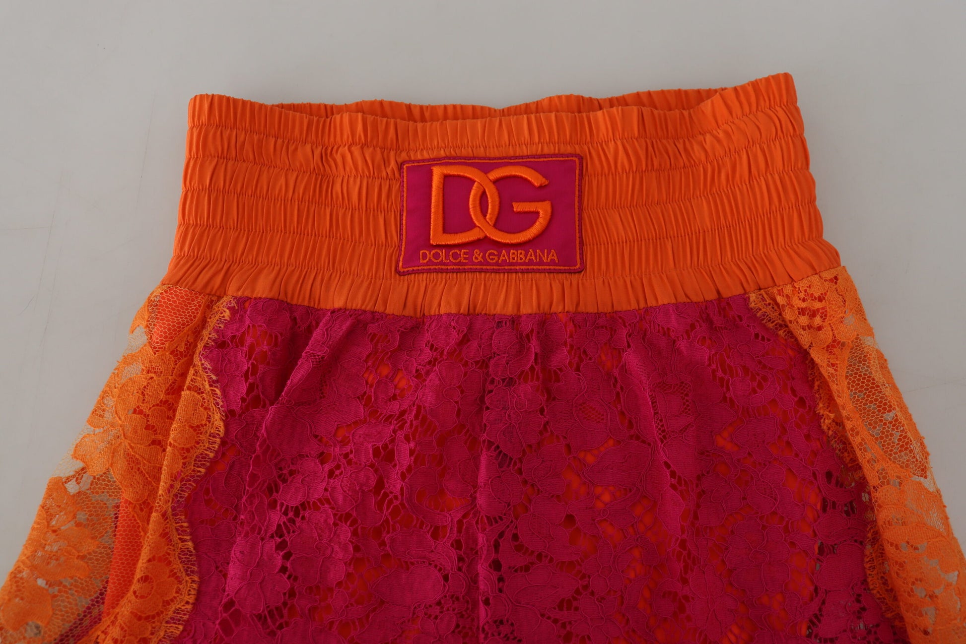 Dolce & Gabbana Pink Orange Lace Cotton High Waist Shorts Dolce & Gabbana