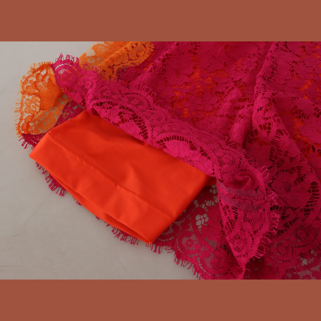 Dolce & Gabbana Pink Orange Lace Cotton High Waist Shorts