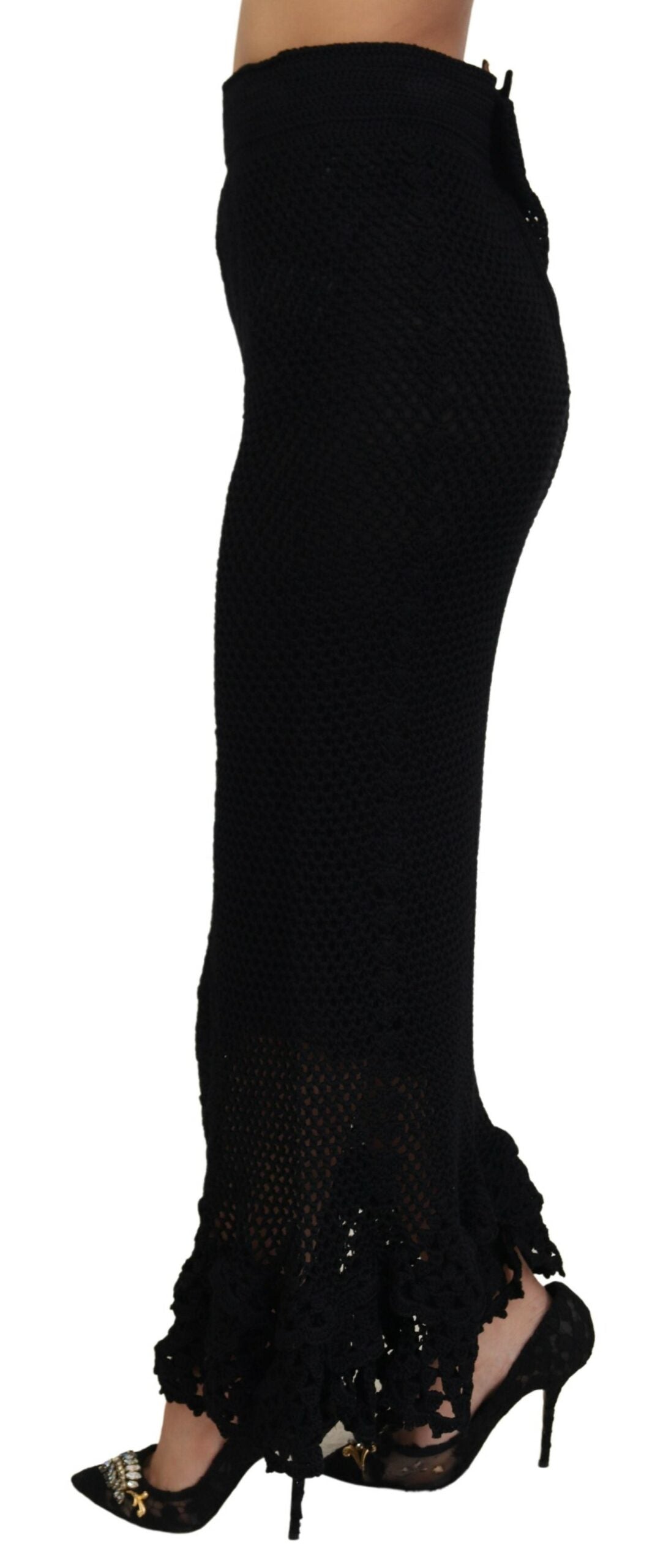 Dolce & Gabbana Black Knitted Cotton High Waist Mermaid Skirt Dolce & Gabbana