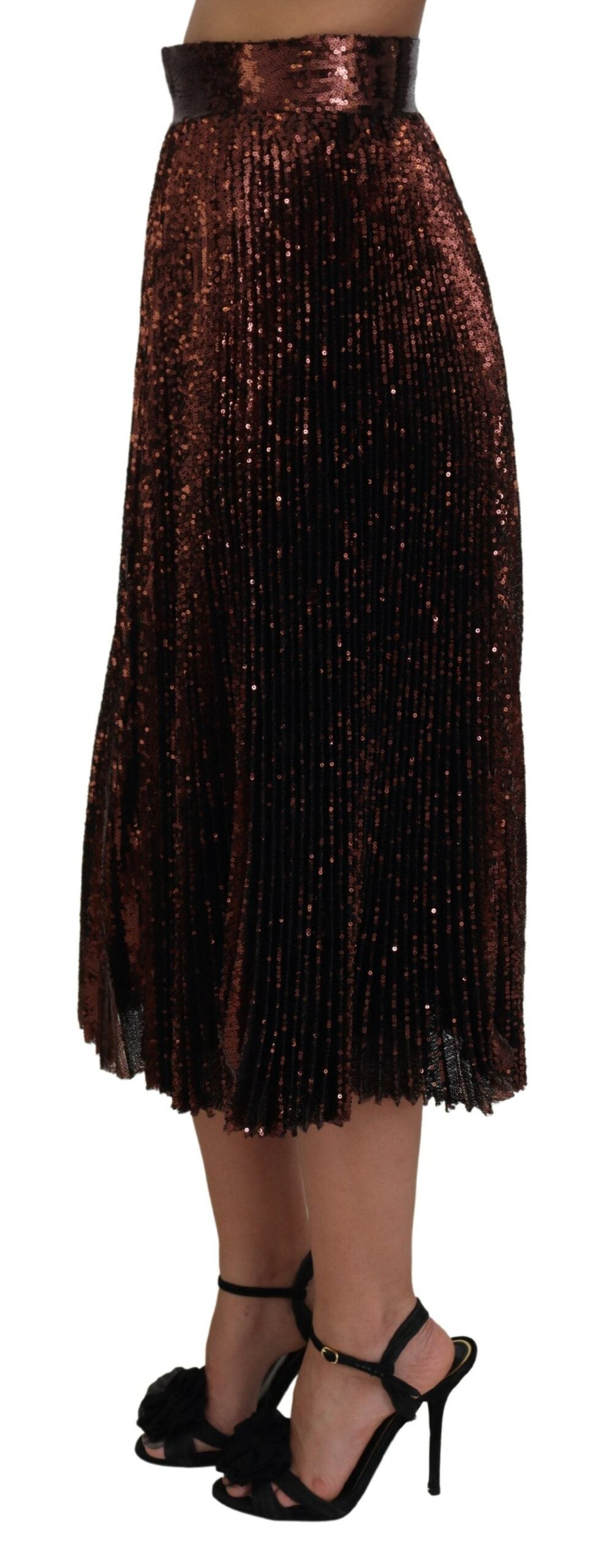 Dolce & Gabbana Bronze Sequined High Waist A-line Maxi Skirt Dolce & Gabbana