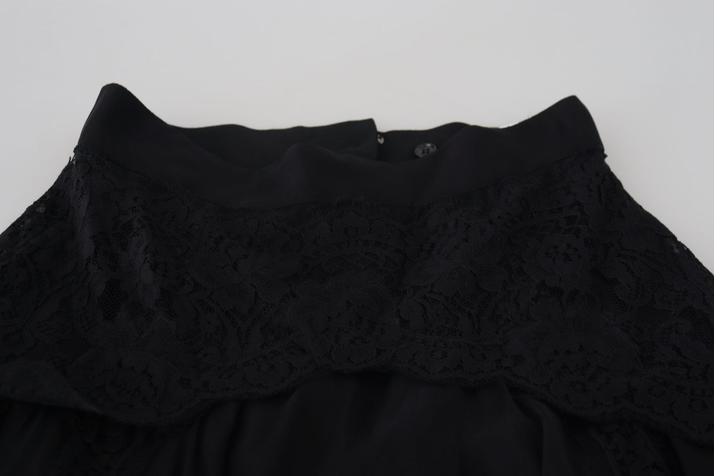 Dolce & Gabbana Black Silk Lace Trim High Waist Midi Skirt Dolce & Gabbana
