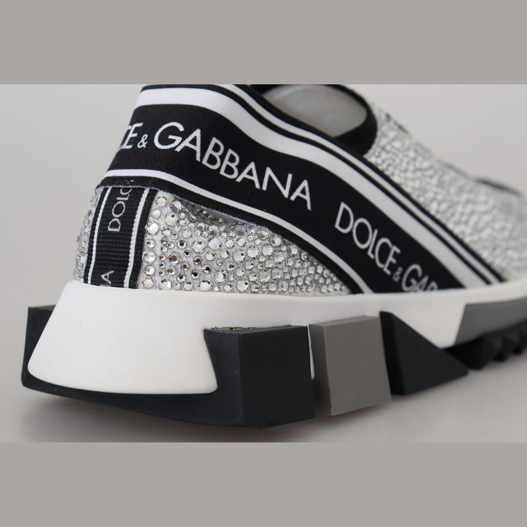 Dolce & Gabbana Silver Rhinestones Sorrento Sneakers Shoes