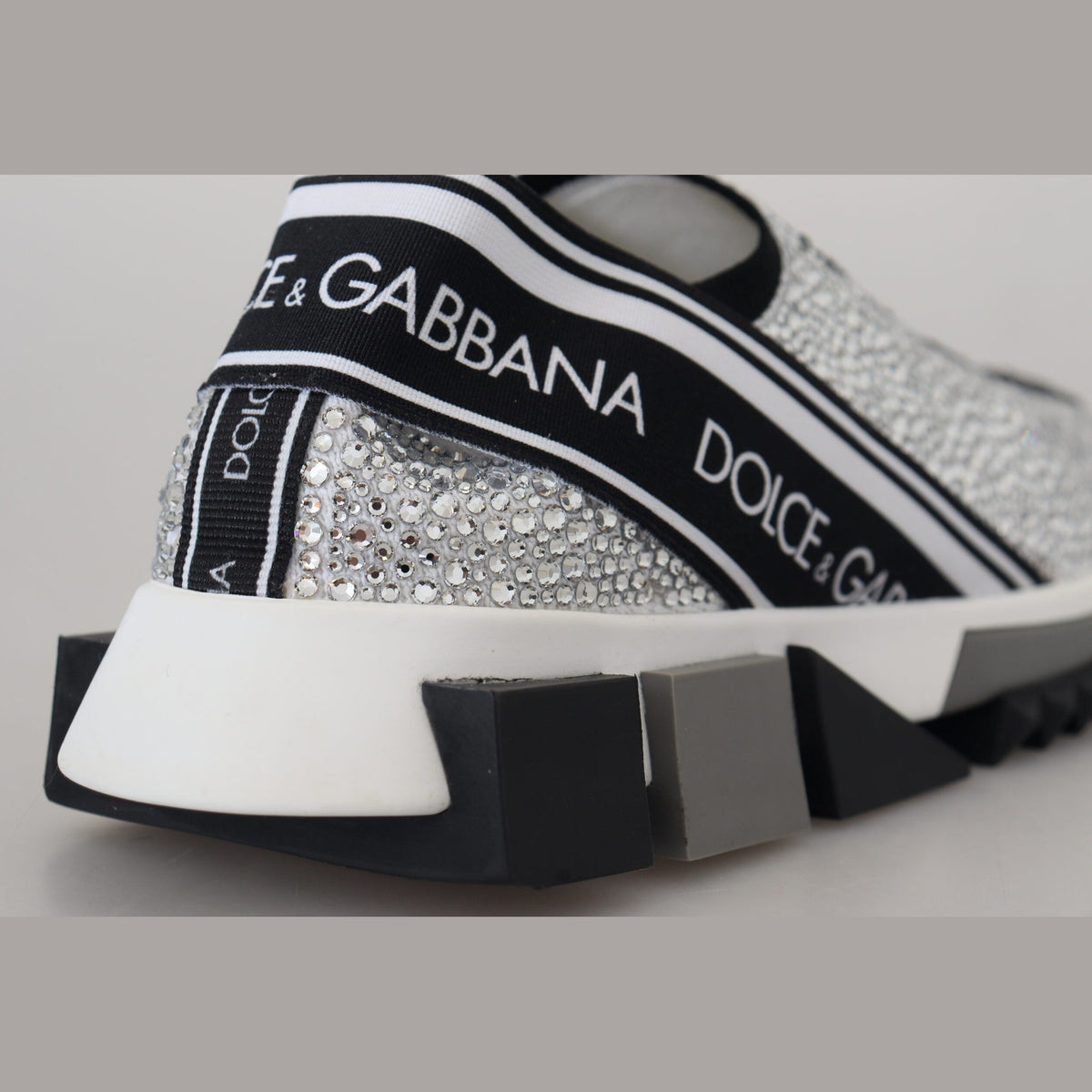 Dolce & Gabbana Silver Rhinestones Sorrento Sneakers Shoes