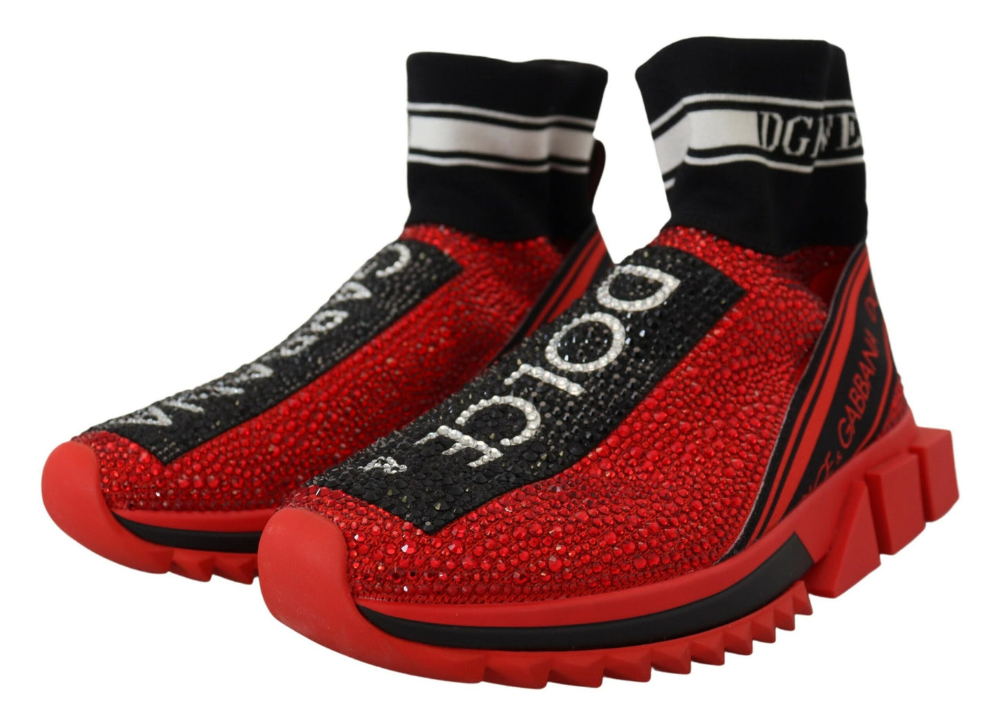 Dolce & Gabbana Red Bling Sorrento Sneakers Socks Shoes Dolce & Gabbana