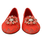 Dolce & Gabbana Red Taormina Lace Crystals Ballet Flats Shoes