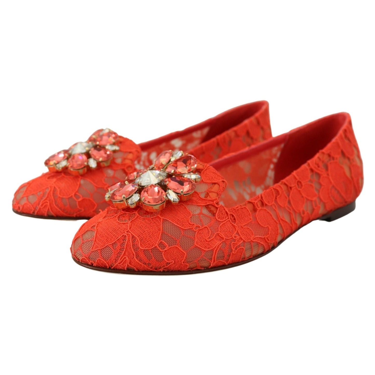 Dolce & Gabbana Red Taormina Lace Crystals Ballet Flats Shoes Dolce & Gabbana