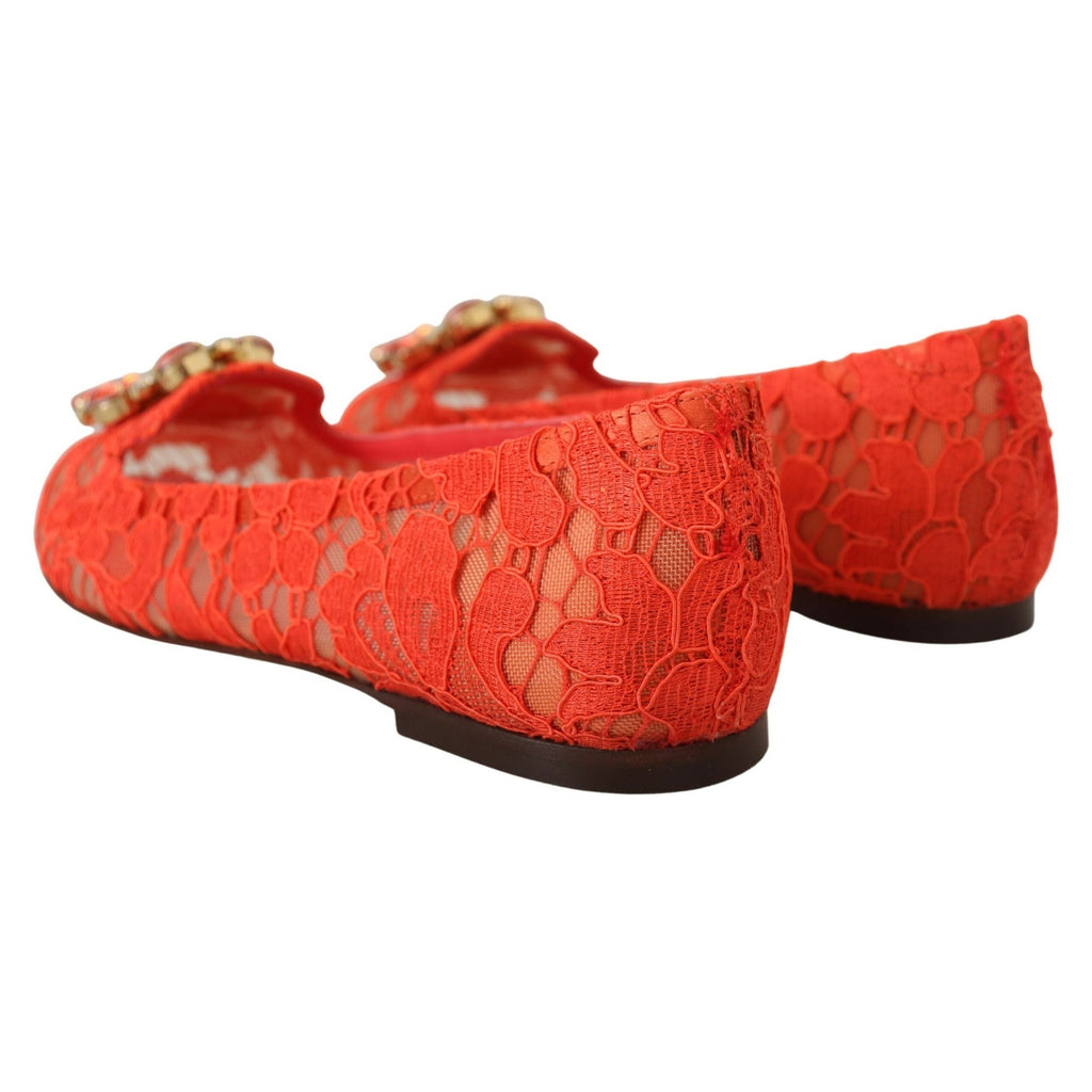 Dolce & Gabbana Red Taormina Lace Crystals Ballet Flats Shoes
