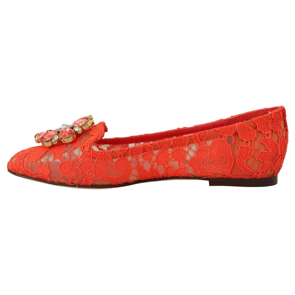 Dolce & Gabbana Red Taormina Lace Crystals Ballet Flats Shoes