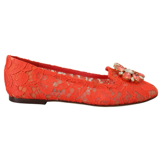 Dolce & Gabbana Red Taormina Lace Crystals Ballet Flats Shoes Dolce & Gabbana