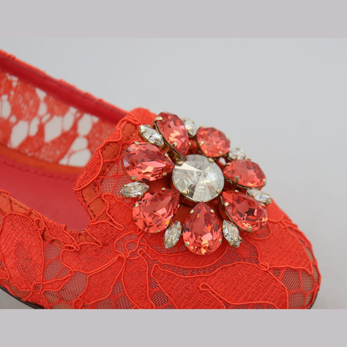 Dolce & Gabbana Red Taormina Lace Crystals Ballet Flats Shoes