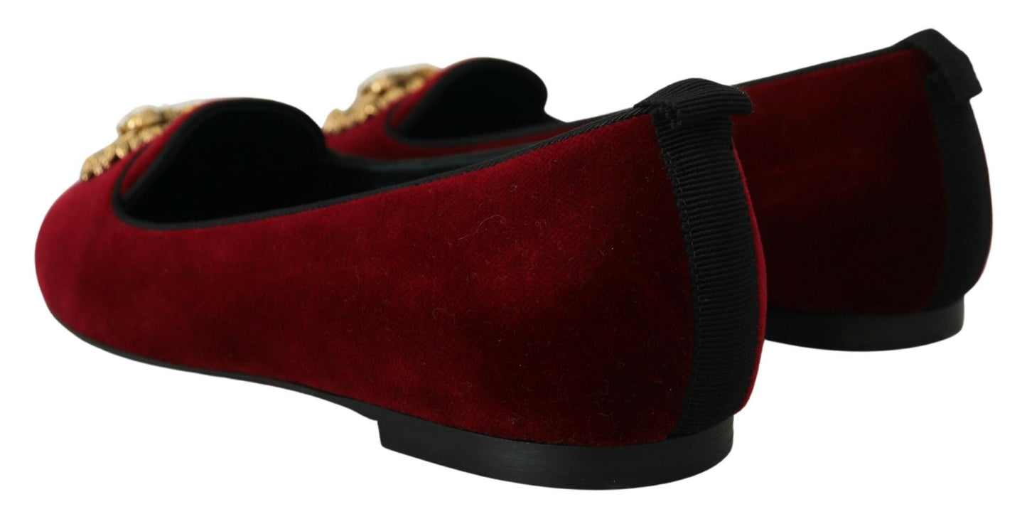 Dolce & Gabbana Bordeaux Velvet Slip-On Loafers Flats Shoes Dolce & Gabbana