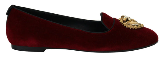 Dolce & Gabbana Bordeaux Velvet Slip-On Loafers Flats Shoes Dolce & Gabbana