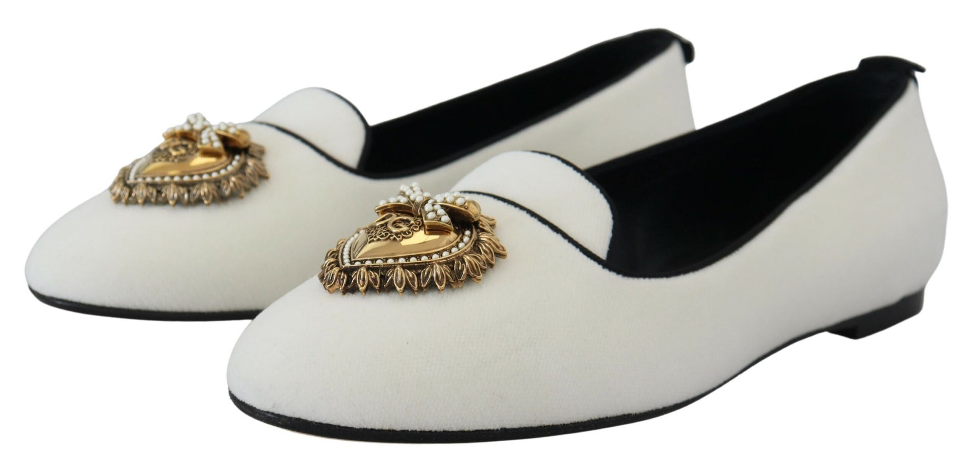 Dolce & Gabbana White Velvet Slip Ons Loafers Flats Shoes Dolce & Gabbana