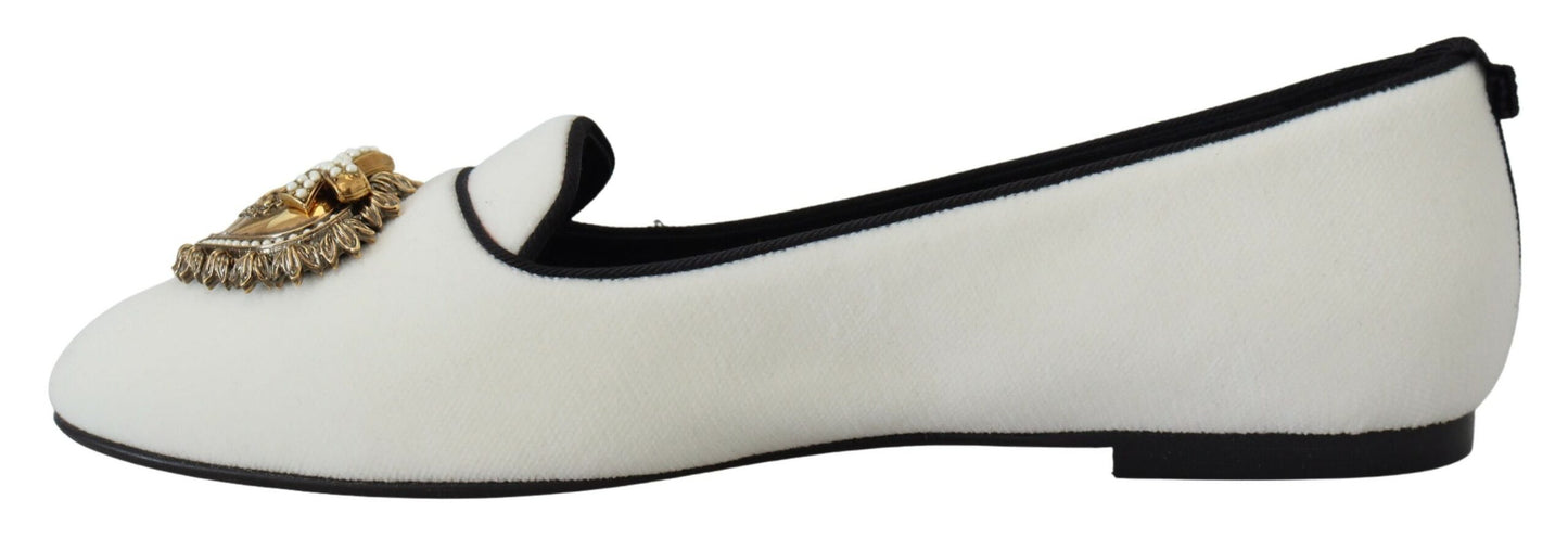 Dolce & Gabbana White Velvet Slip Ons Loafers Flats Shoes Dolce & Gabbana