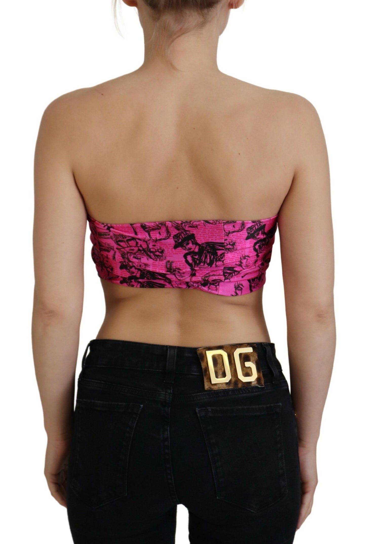 John Galliano Pink Newspaper Print Bra Cropped Blouse John Galliano