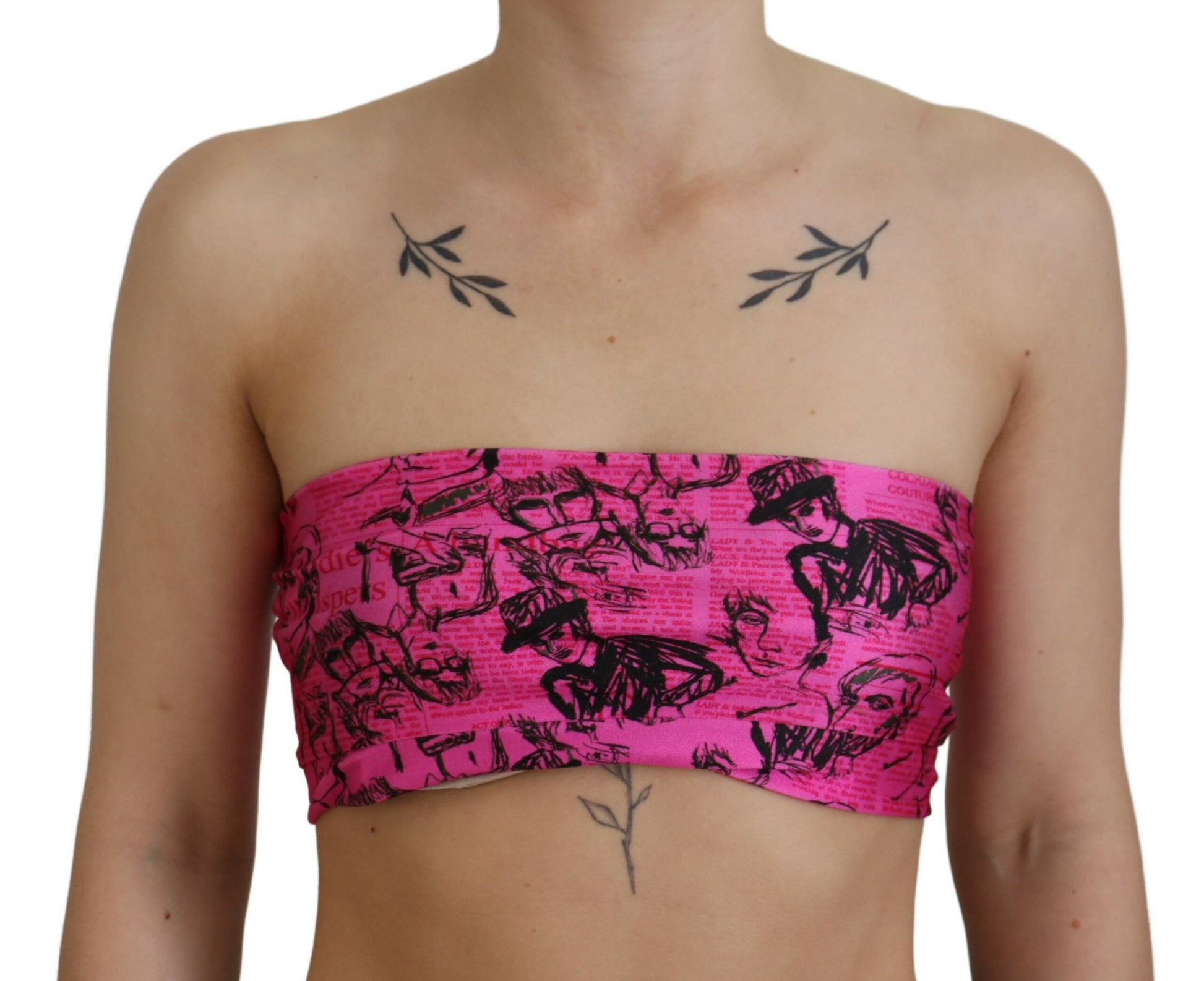 John Galliano Pink Newspaper Print Bra Cropped Blouse John Galliano
